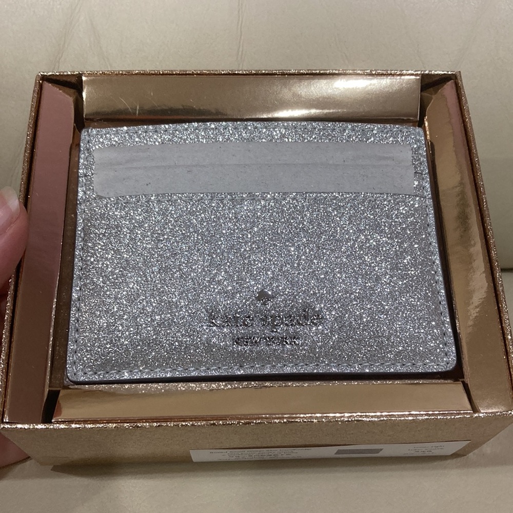 NWT Kate Spade Lunar Night Silver Sparkle Glitter Boxed Small Card Holder Wallet - Picture 5 of 15